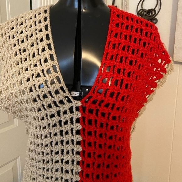 Vintage 70's Hand Crocheted Boho Womens Vest One Size - Picture 2 of 6